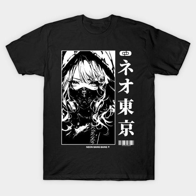 Japanese Cyberpunk Anime Girl Techwear T-Shirt by Neon Bang Bang